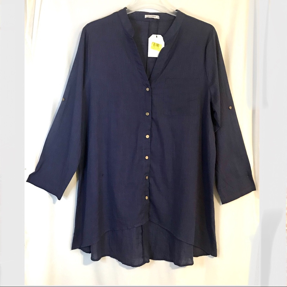 NWT Cellabie Navy Button Up High-Low Top- XL
